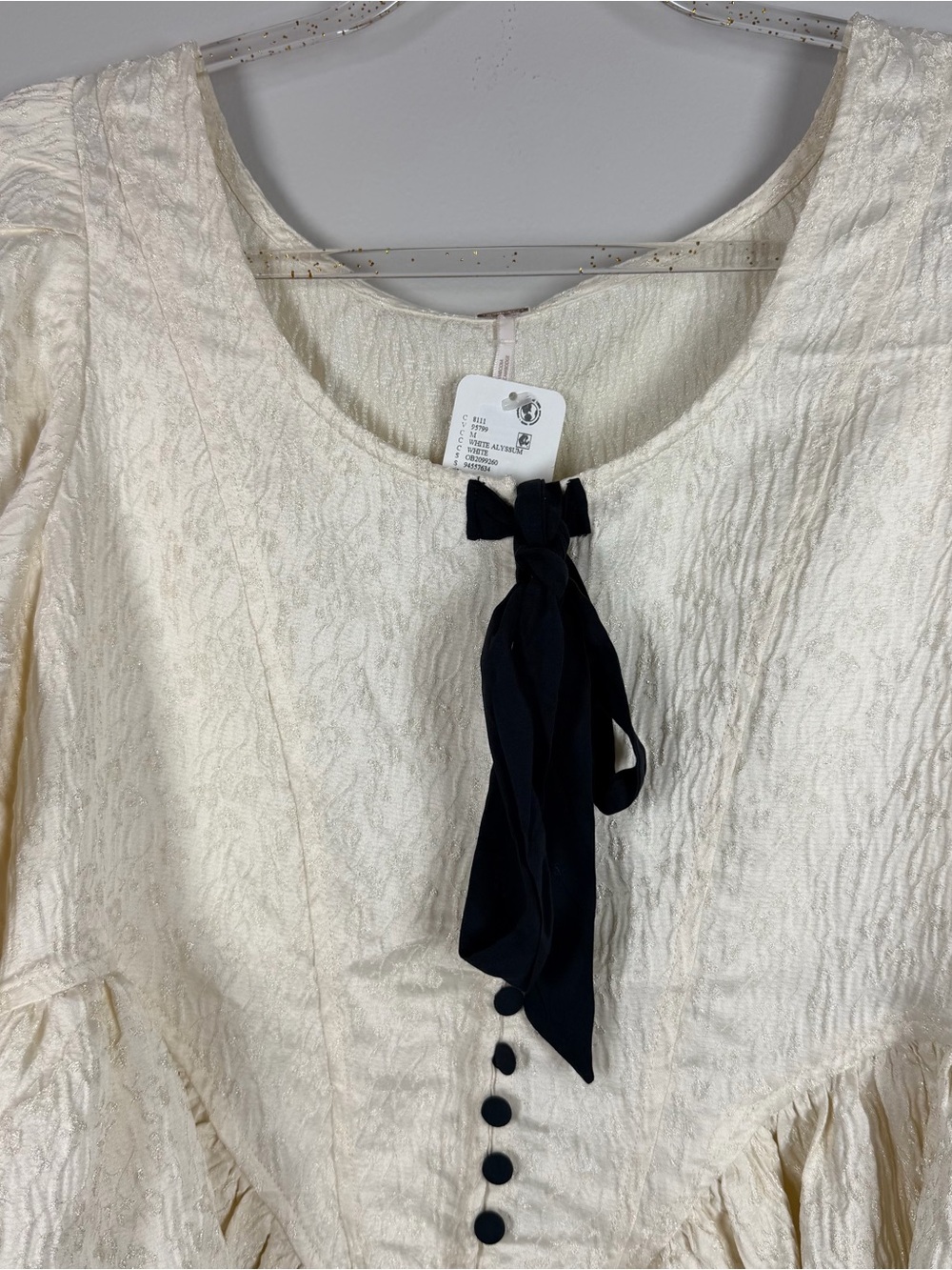 Free People Women's Pamela Bow Top Ivory White Alyssum Frilly Blouse Size Medium - Picture 3 of 11